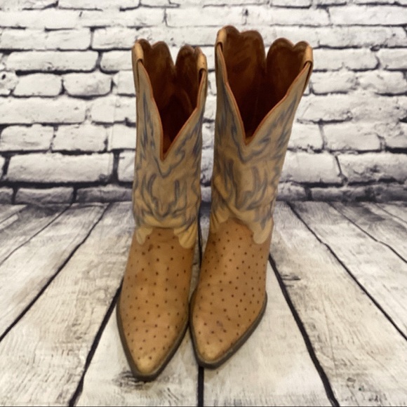 Twisted X Peanut Exotic Ostrich Leather Cowboy Boots - Picture 2 of 14